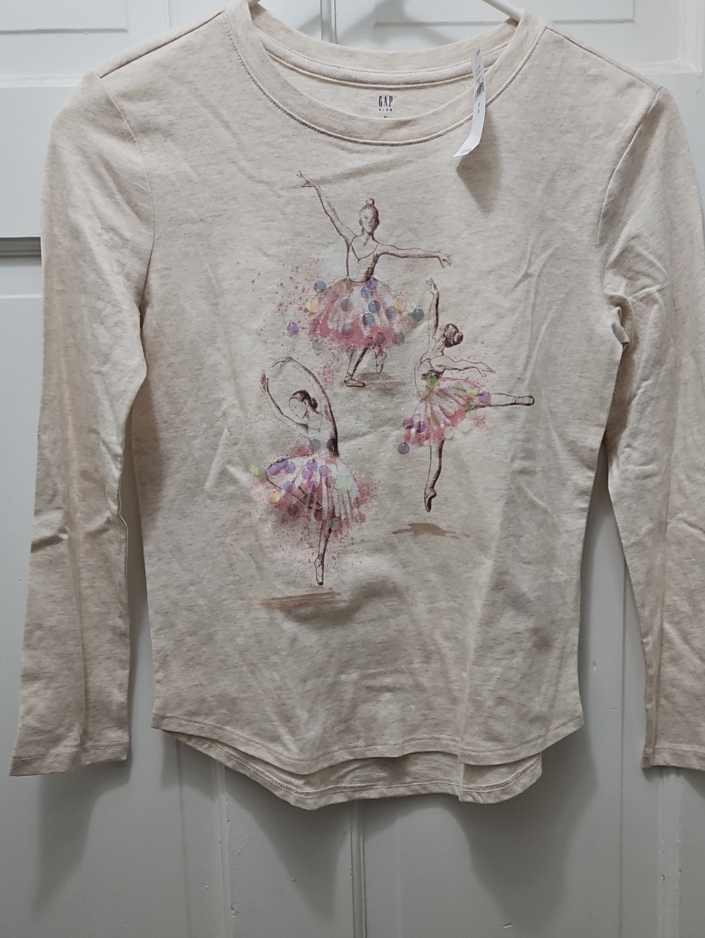 GAP Cream Long-Sleeve Tee with Pastel Ballerina Print Girls 8 NWT